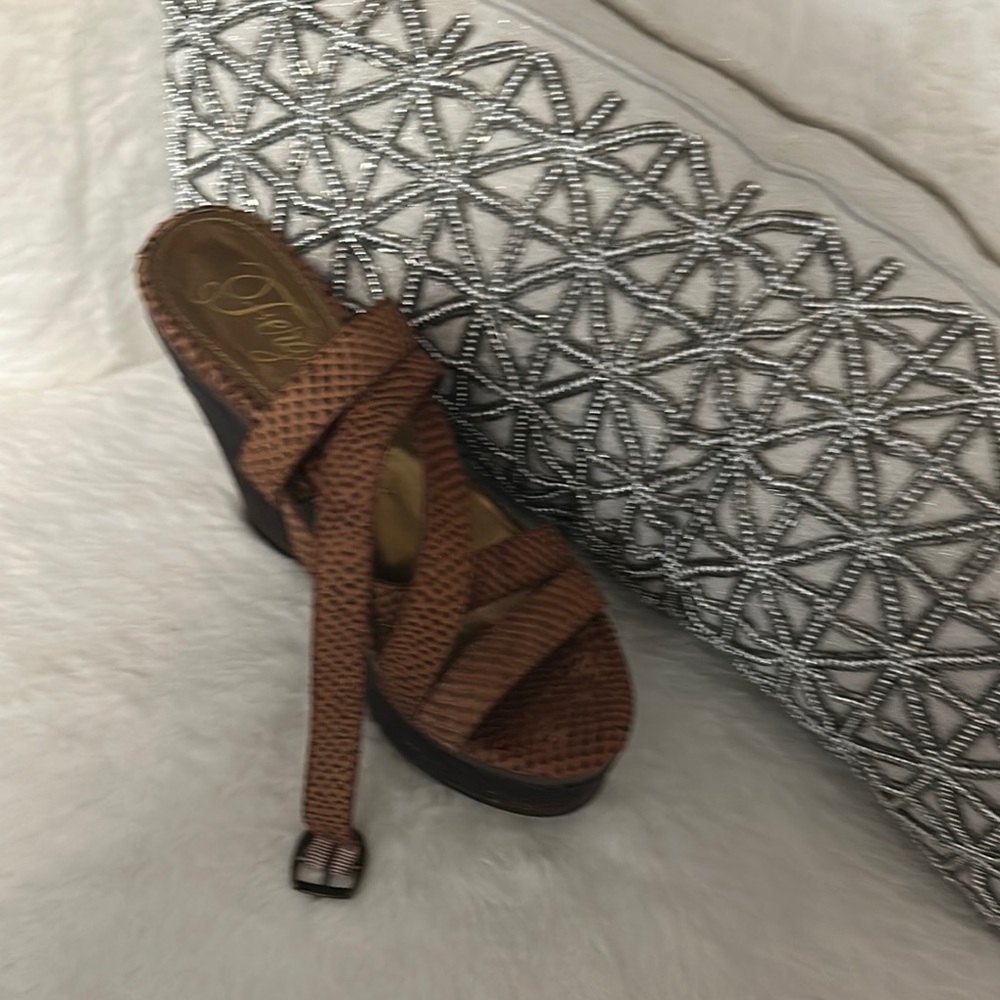 Fergie Brown Leather Wedge Sandals